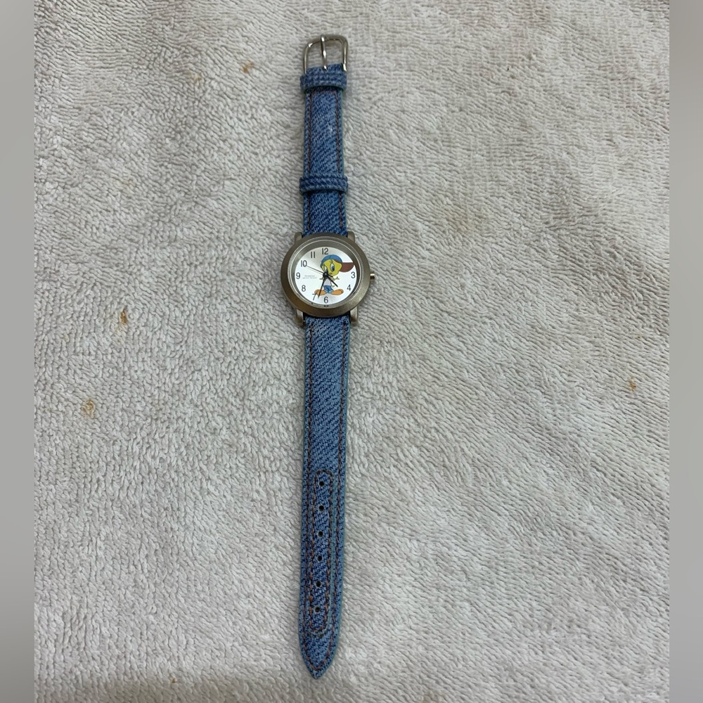 Tweety Bird Armitron 1998 Watch Denim-look Band Backwards Cap NEW Battery